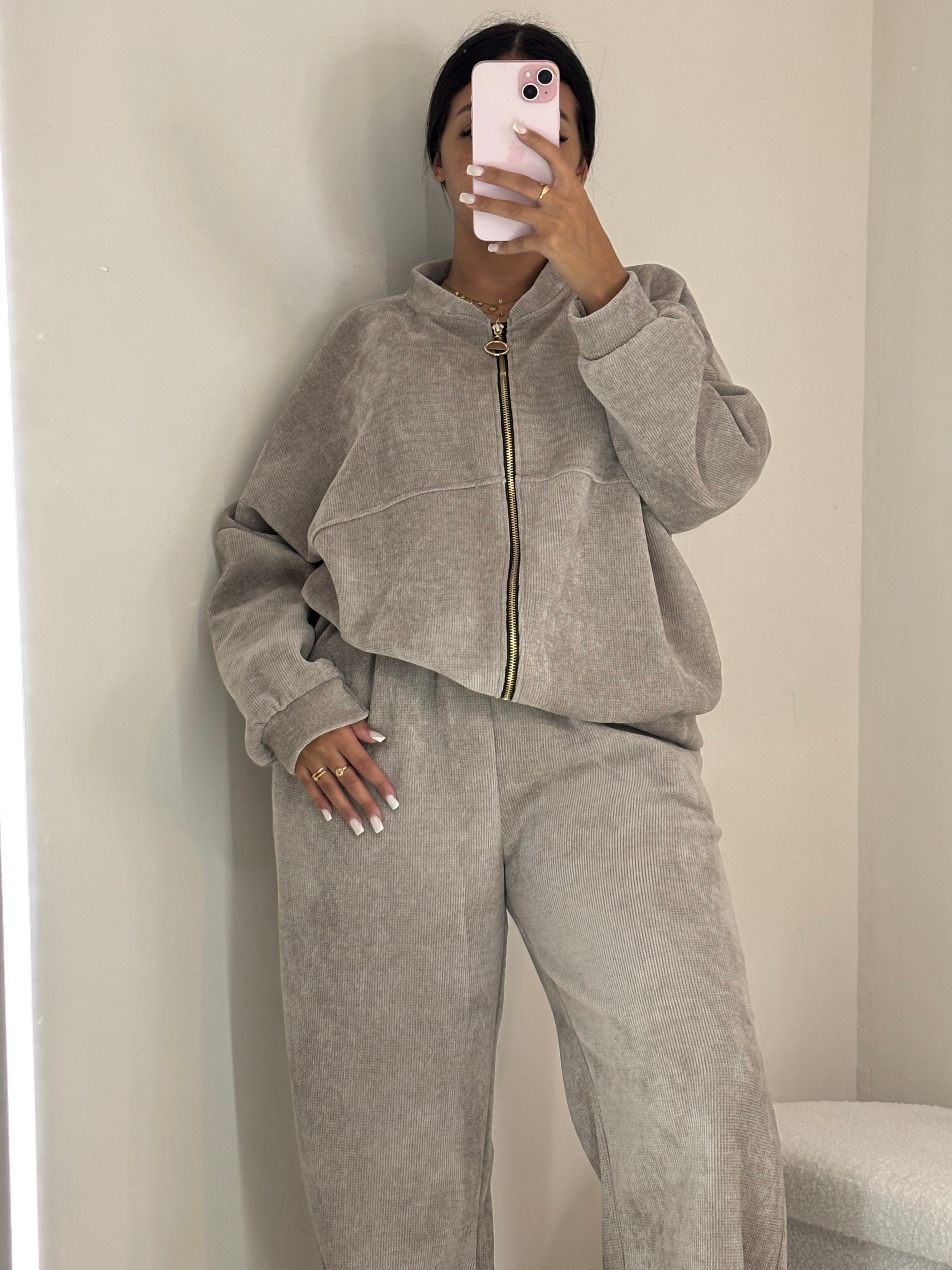 Survêtement zip gris clair