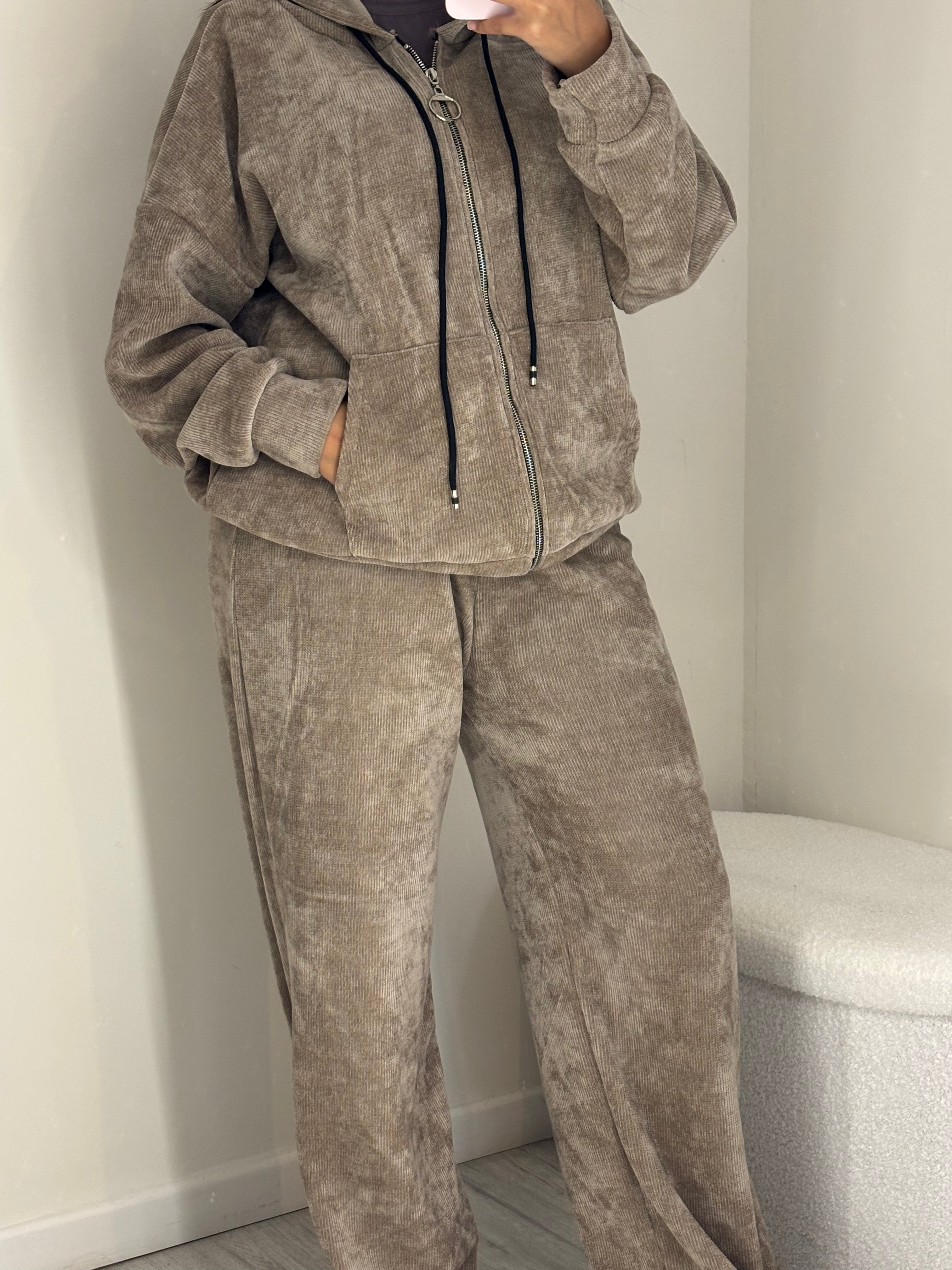 Ensemble brun veste capuche