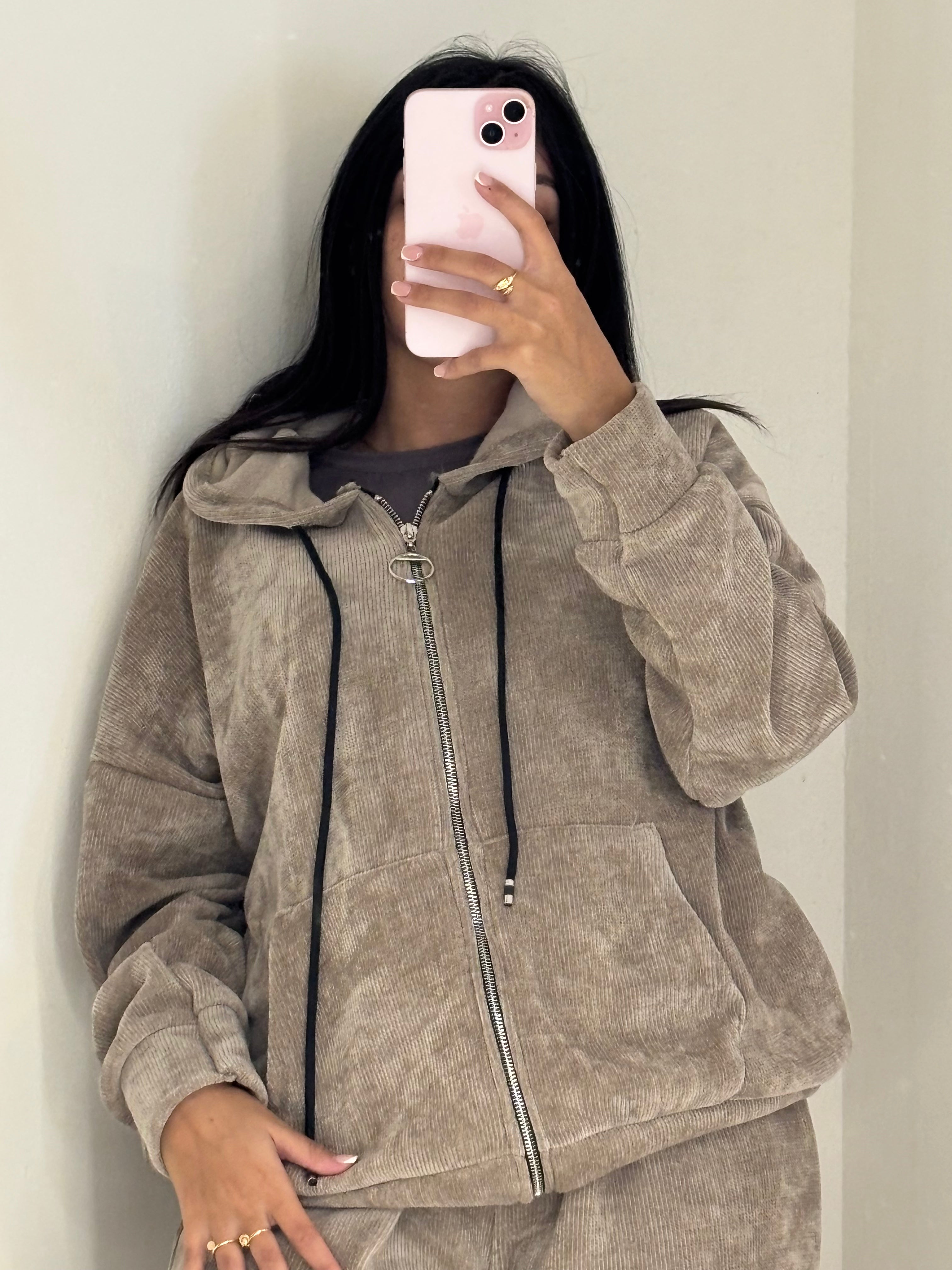 Ensemble brun veste capuche