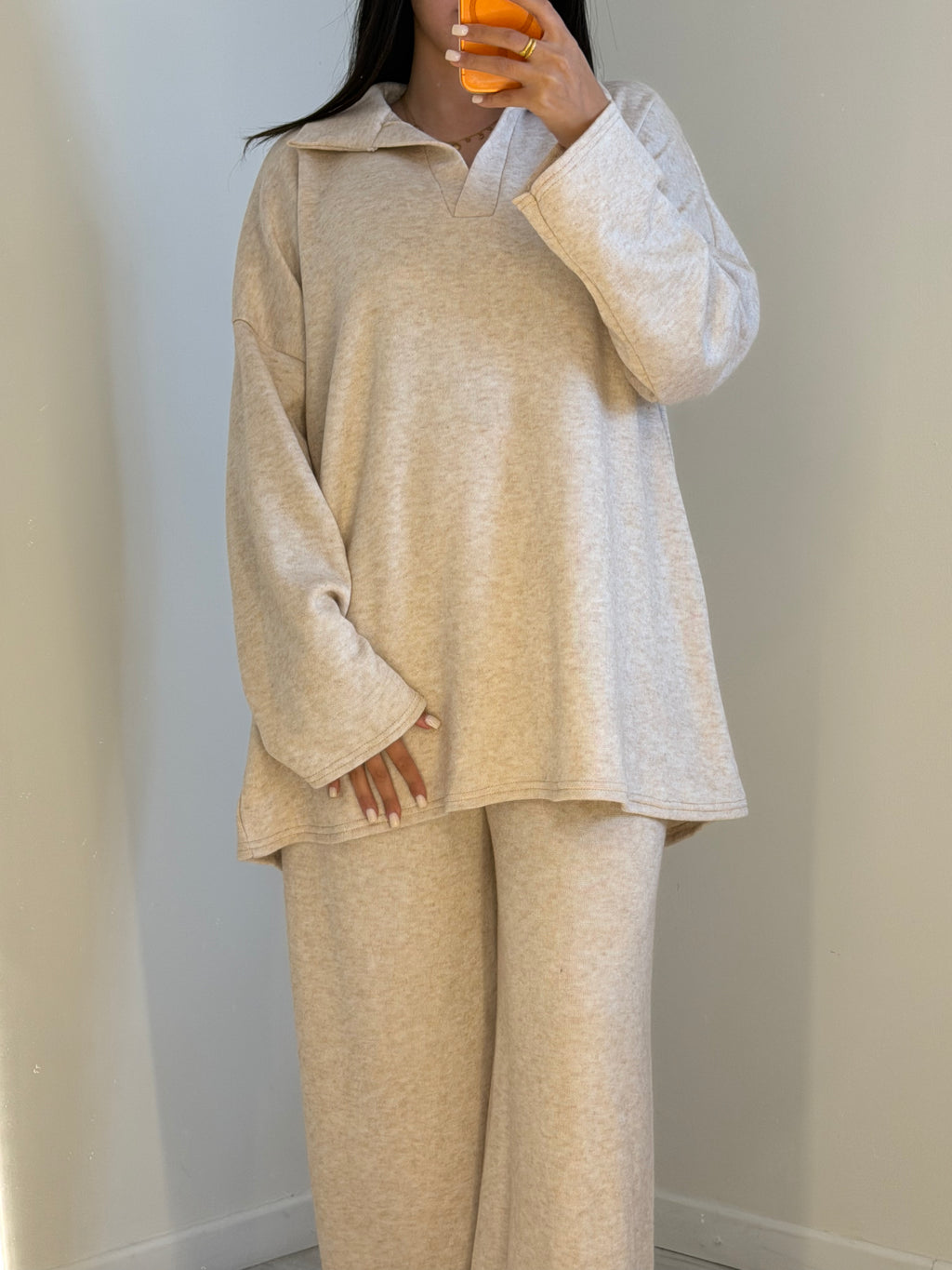 Ensemble col ouvert creme