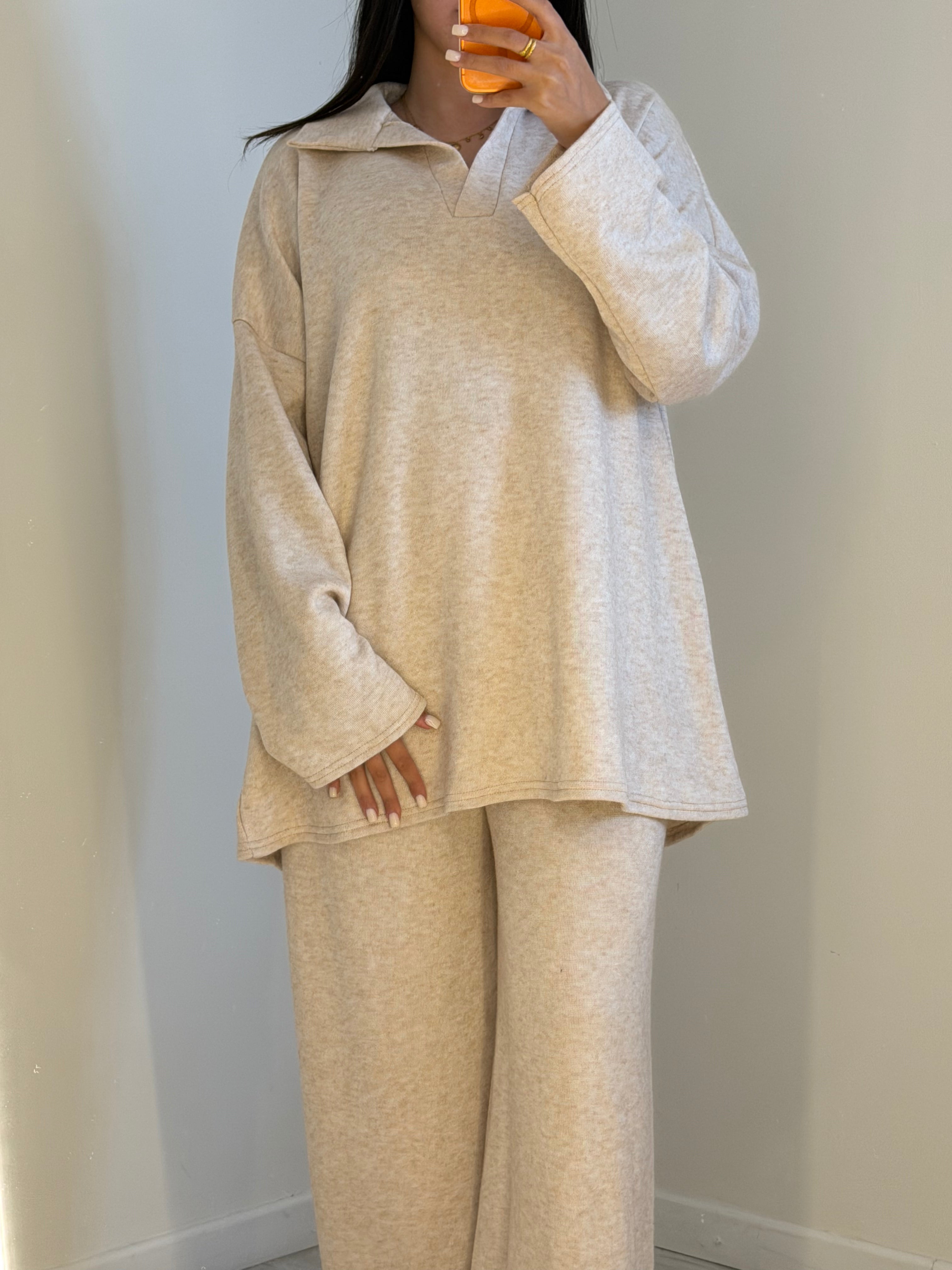 Ensemble col ouvert creme