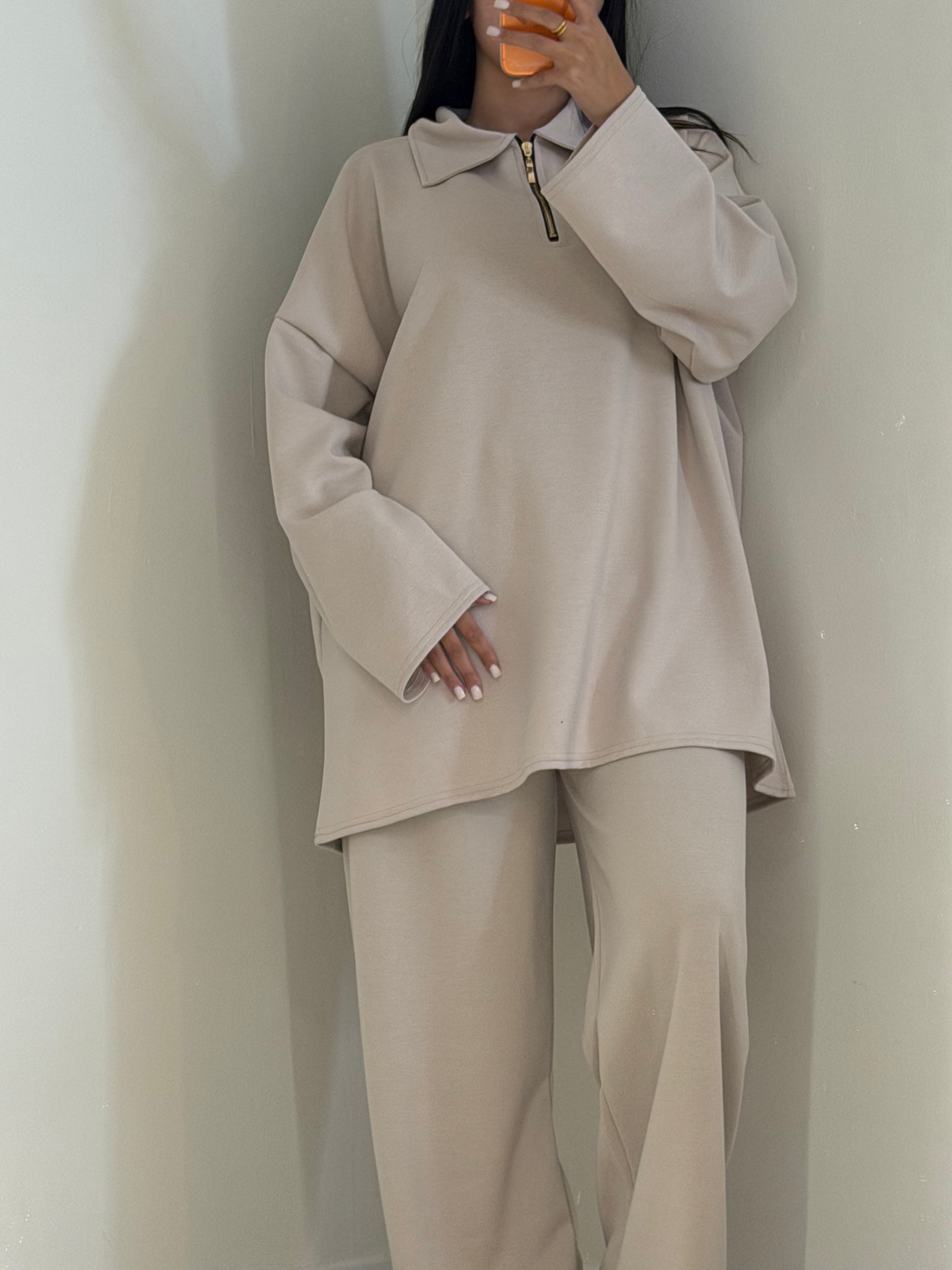 Ensemble col zip beige