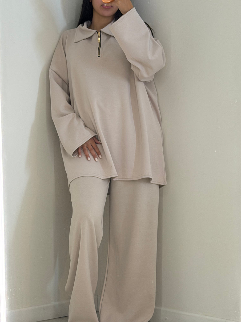 Ensemble col zip beige