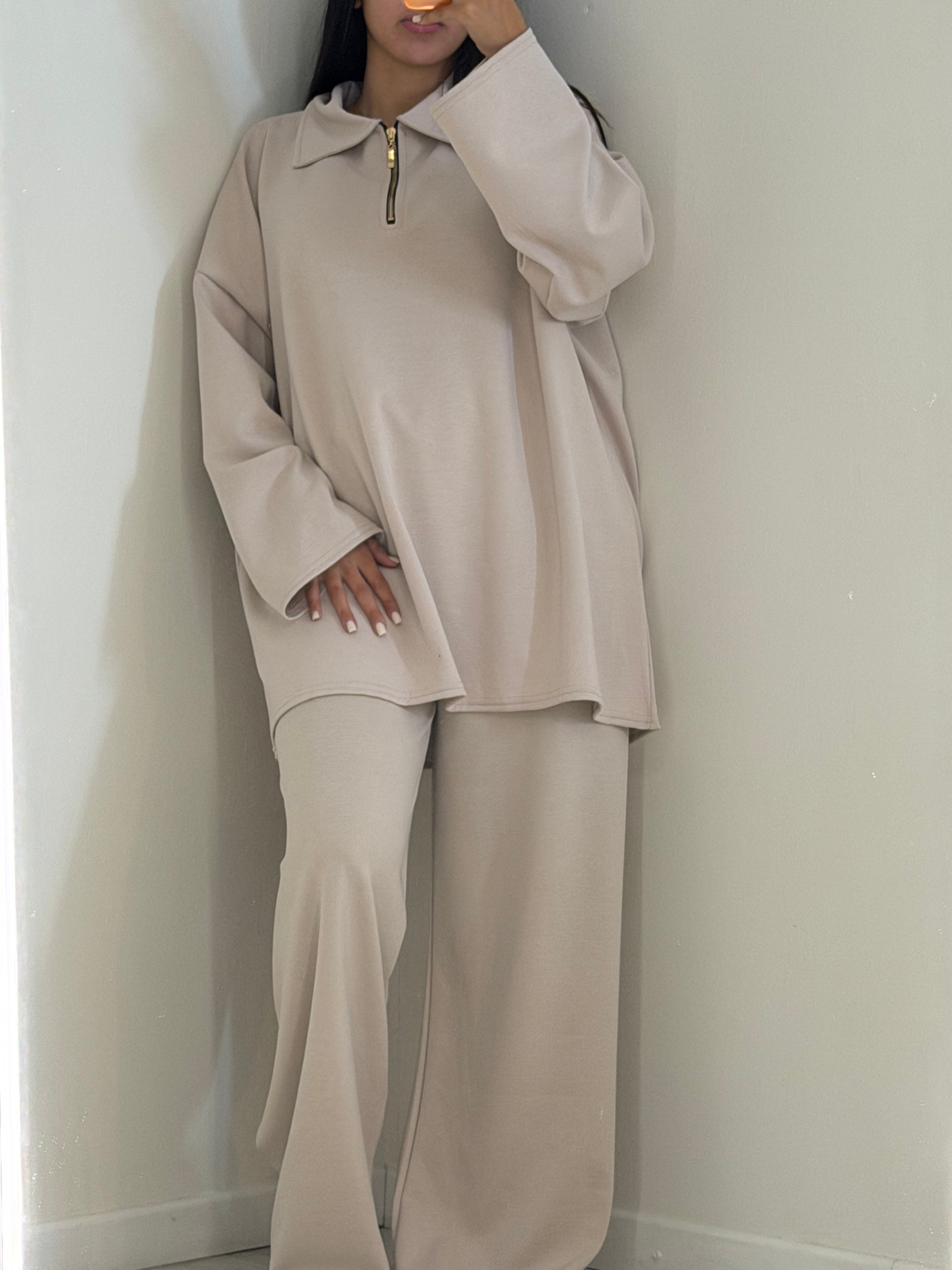Ensemble col zip beige