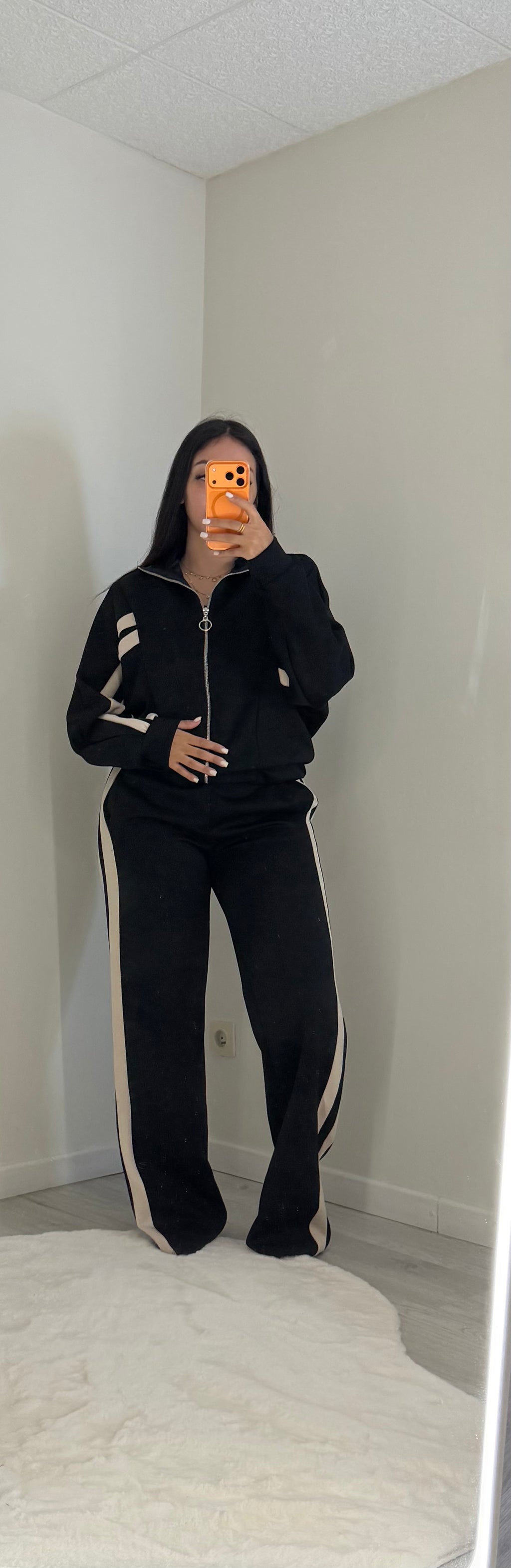 Ensemble Veste zip noir bande beige