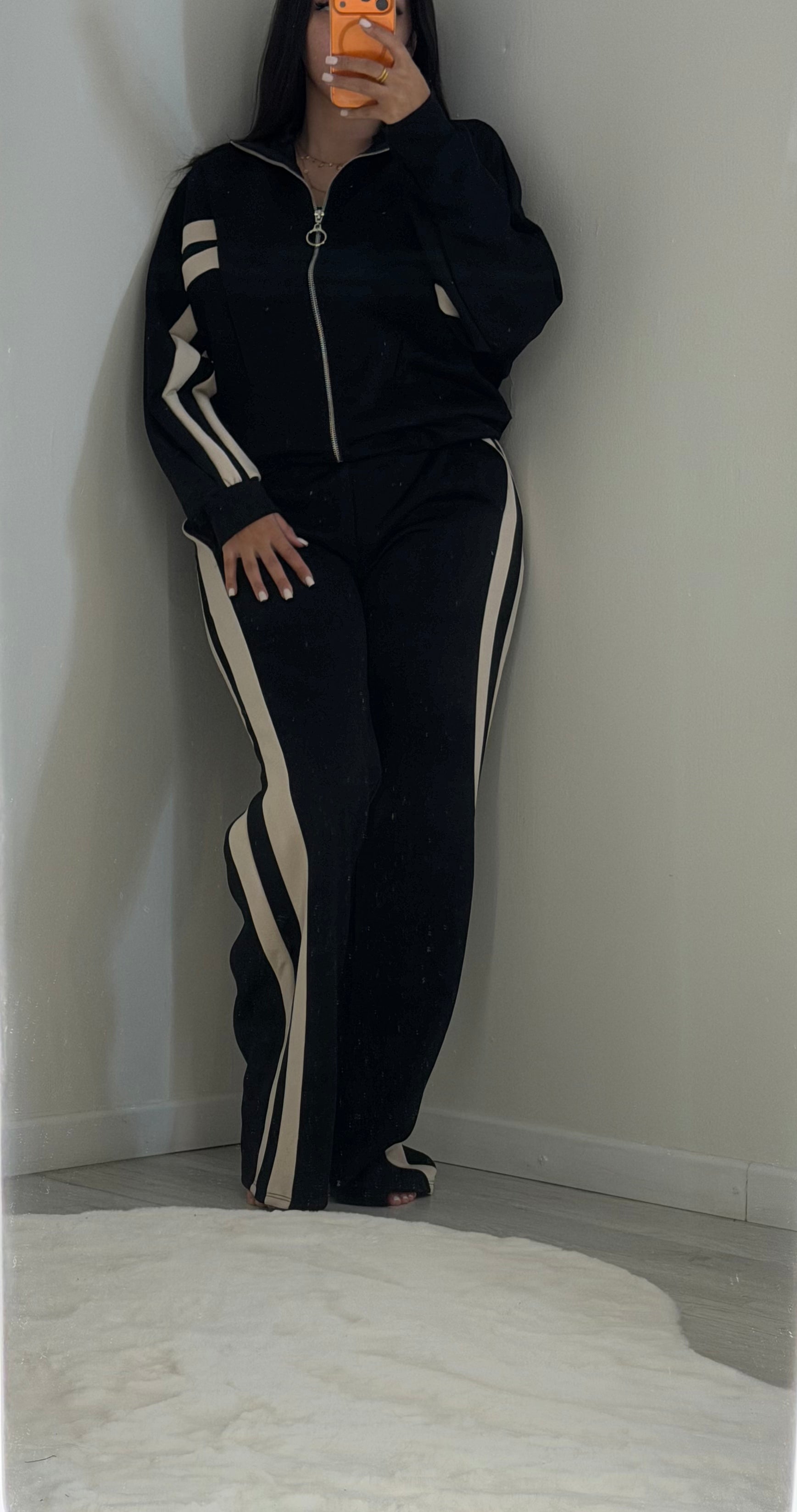 Ensemble Veste zip noir bande beige