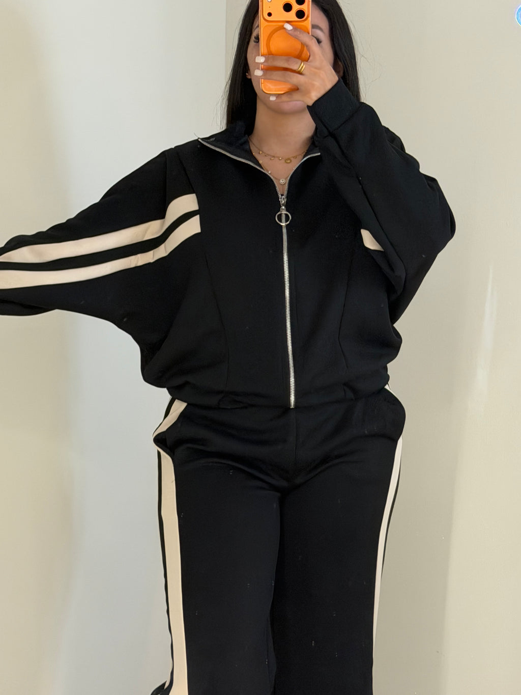 Ensemble Veste zip noir bande beige