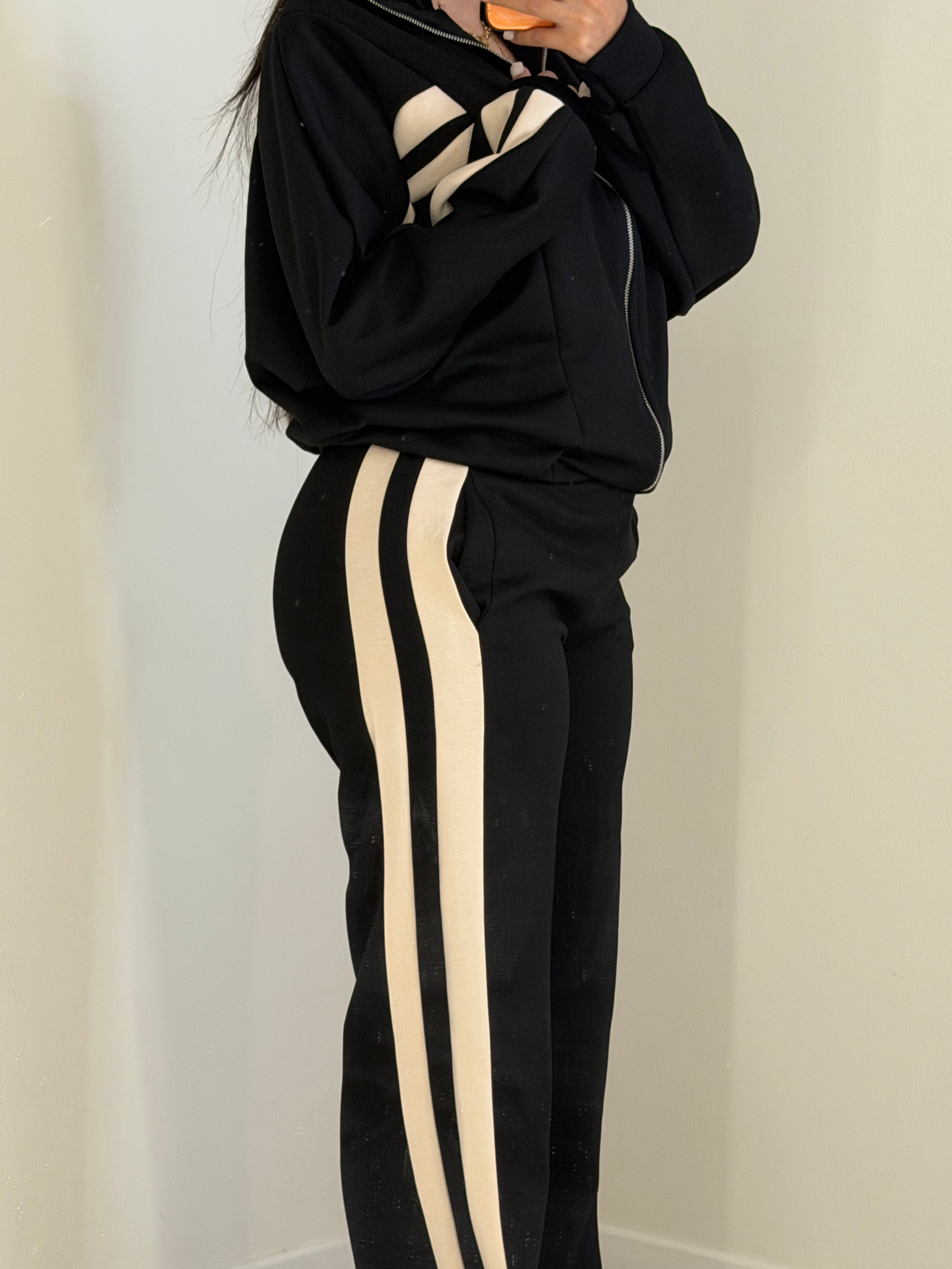 Ensemble Veste zip noir bande beige