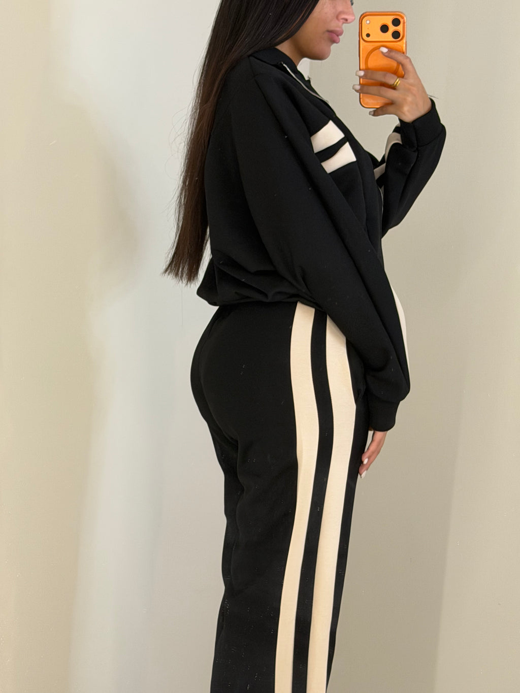 Ensemble Veste zip noir bande beige
