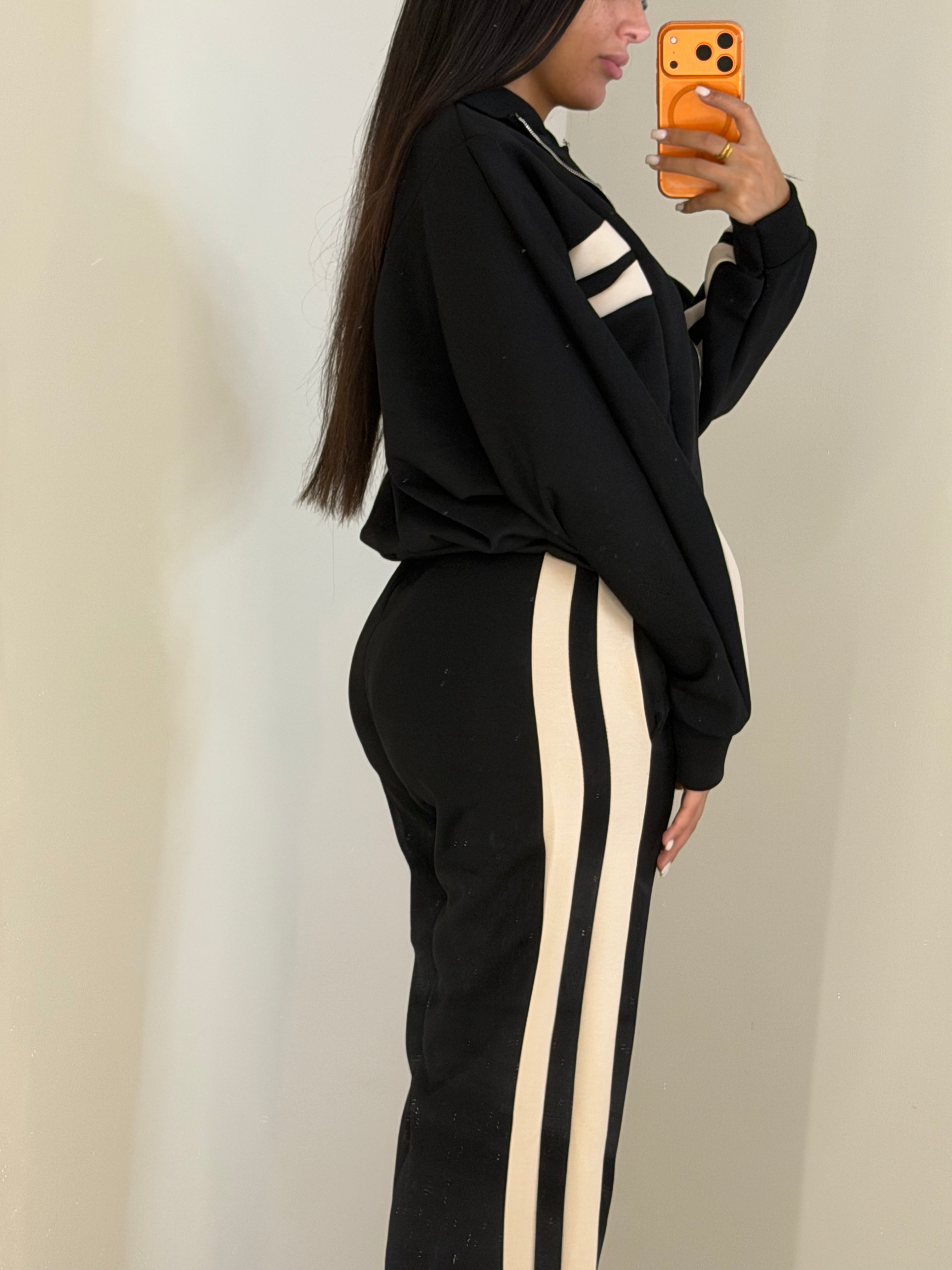 Ensemble Veste zip noir bande beige