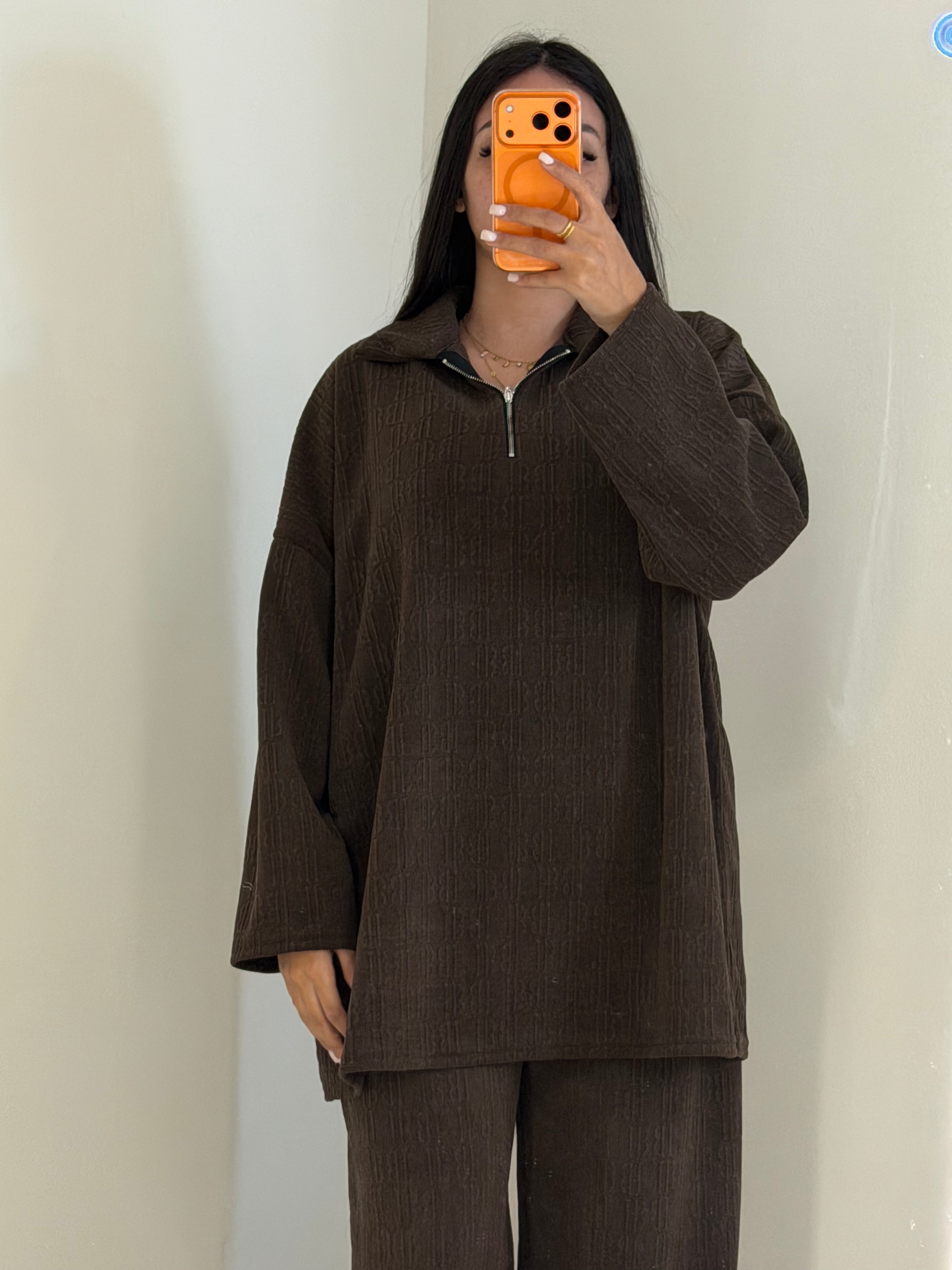 Ensemble col zip marron logo B