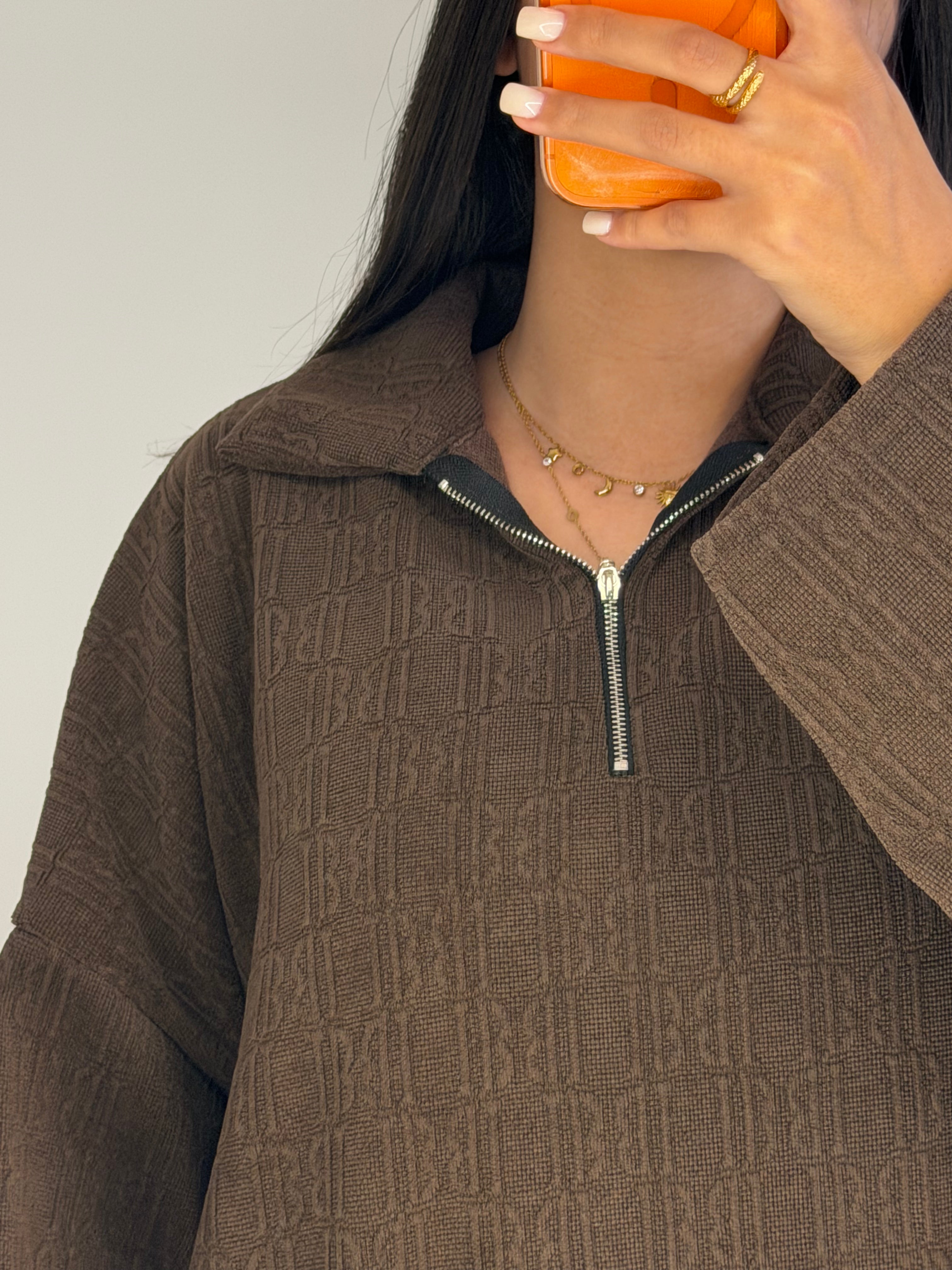 Ensemble col zip marron logo B