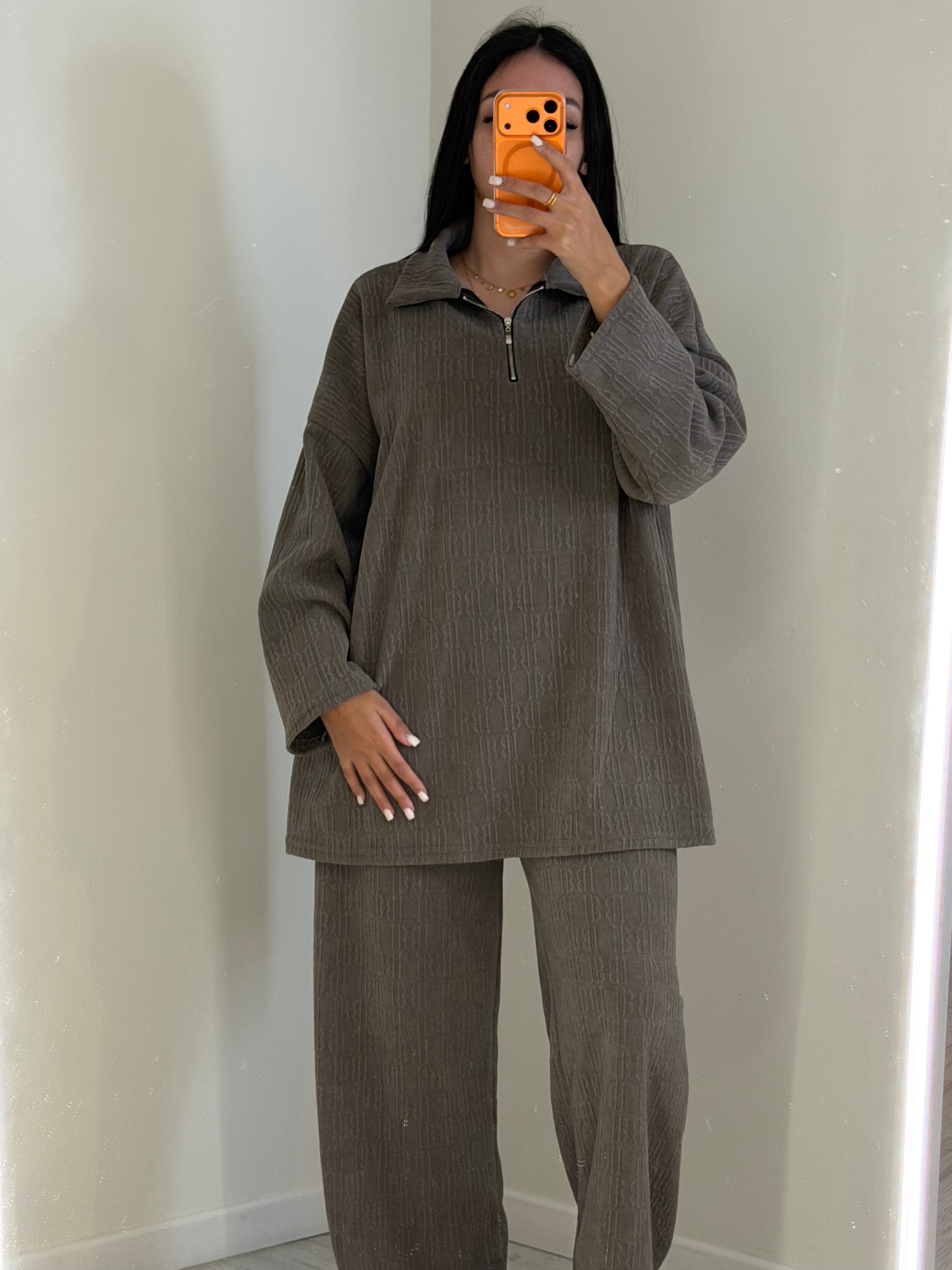 Ensemble Brun col zip  logo B