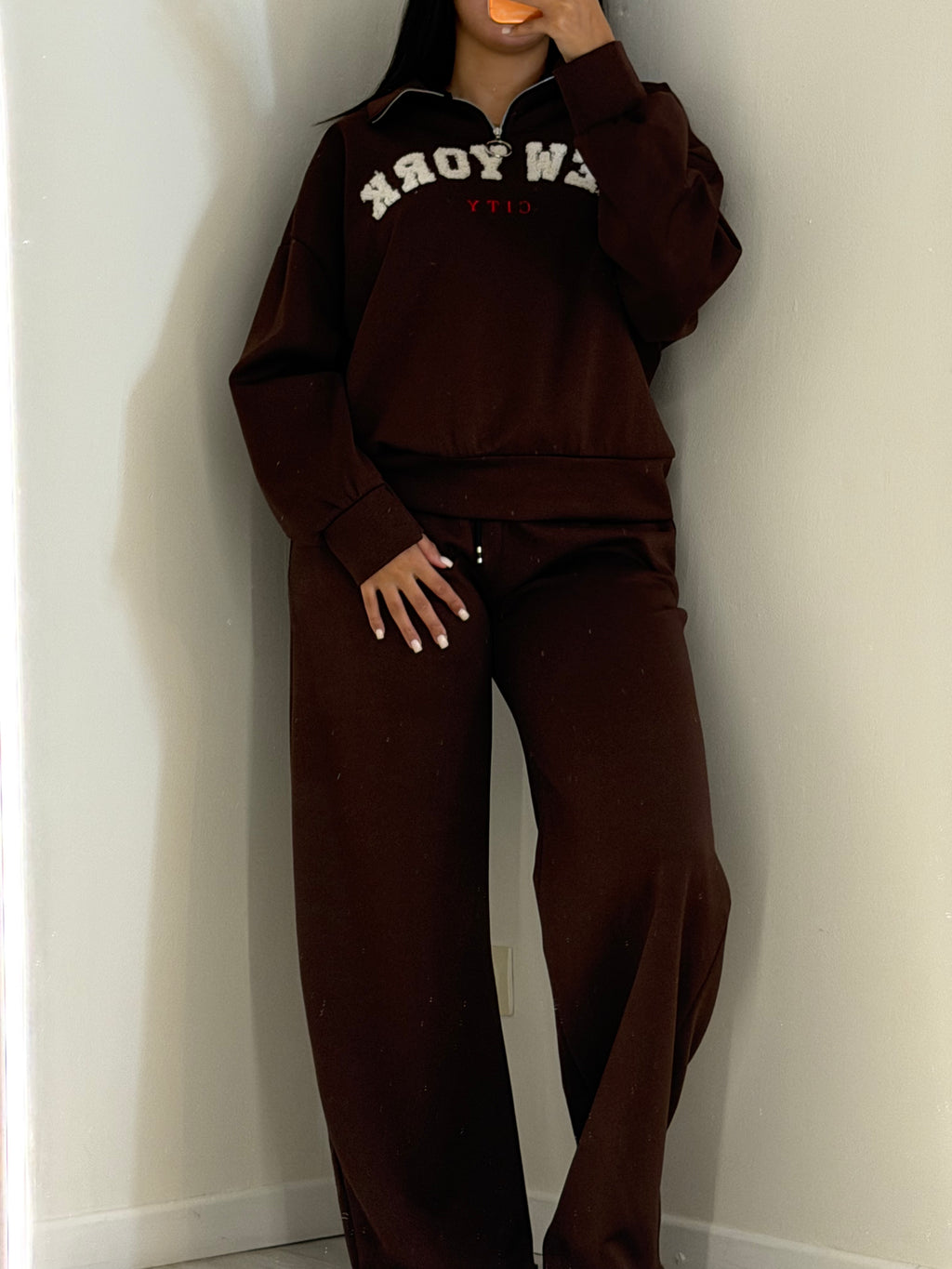 Ensemble col zip New York marron