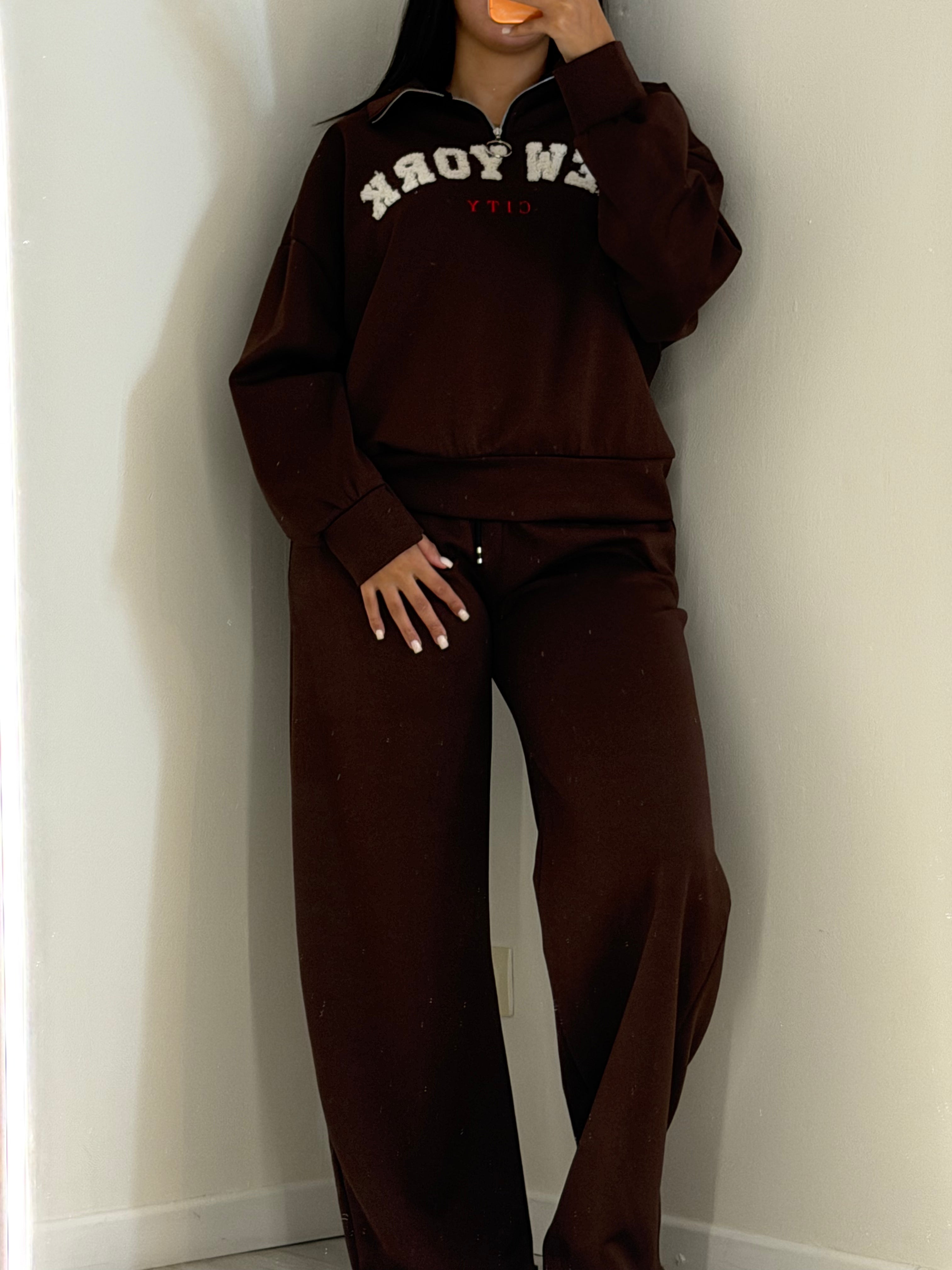Ensemble col zip New York marron
