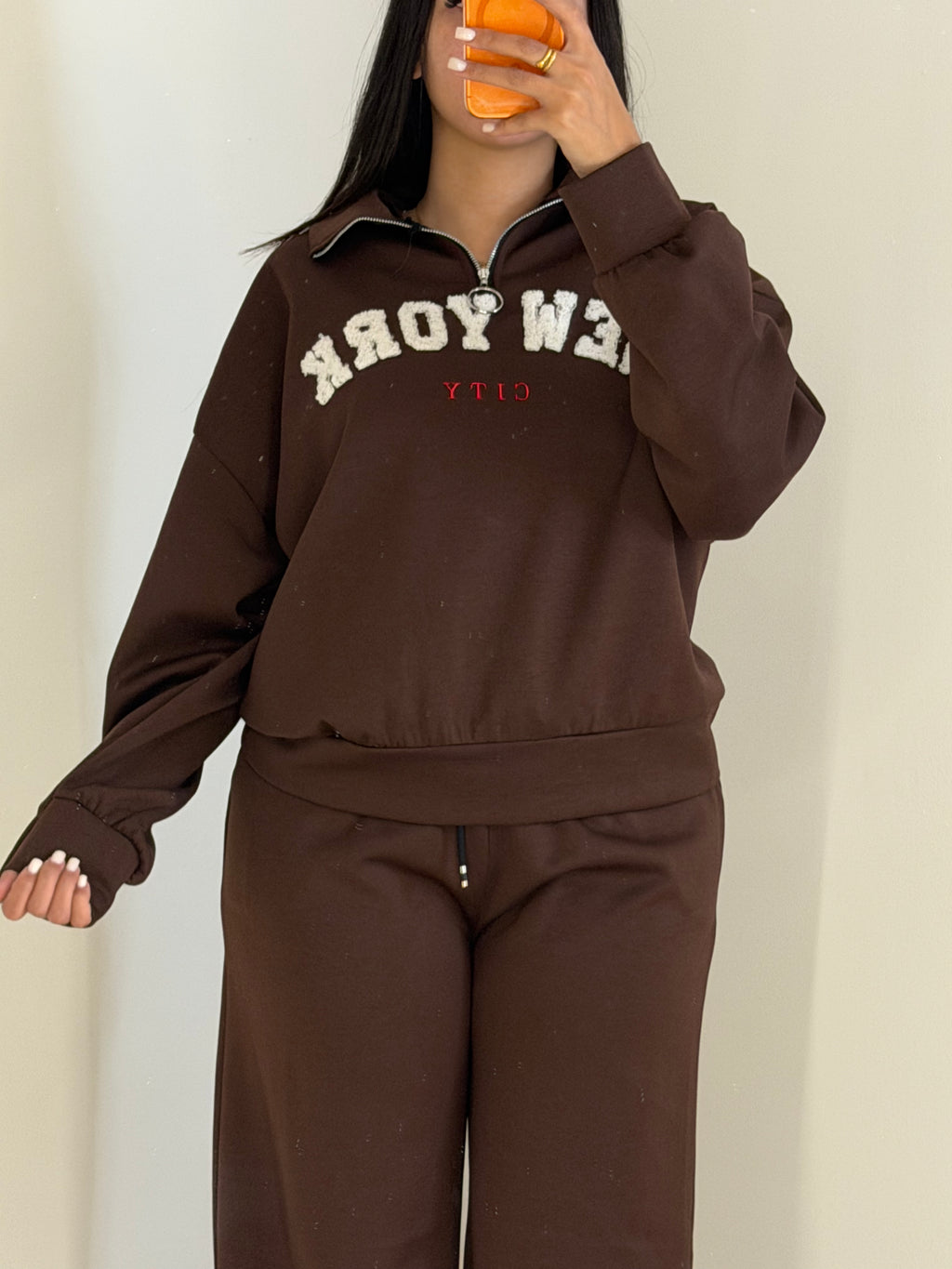 Ensemble col zip New York marron