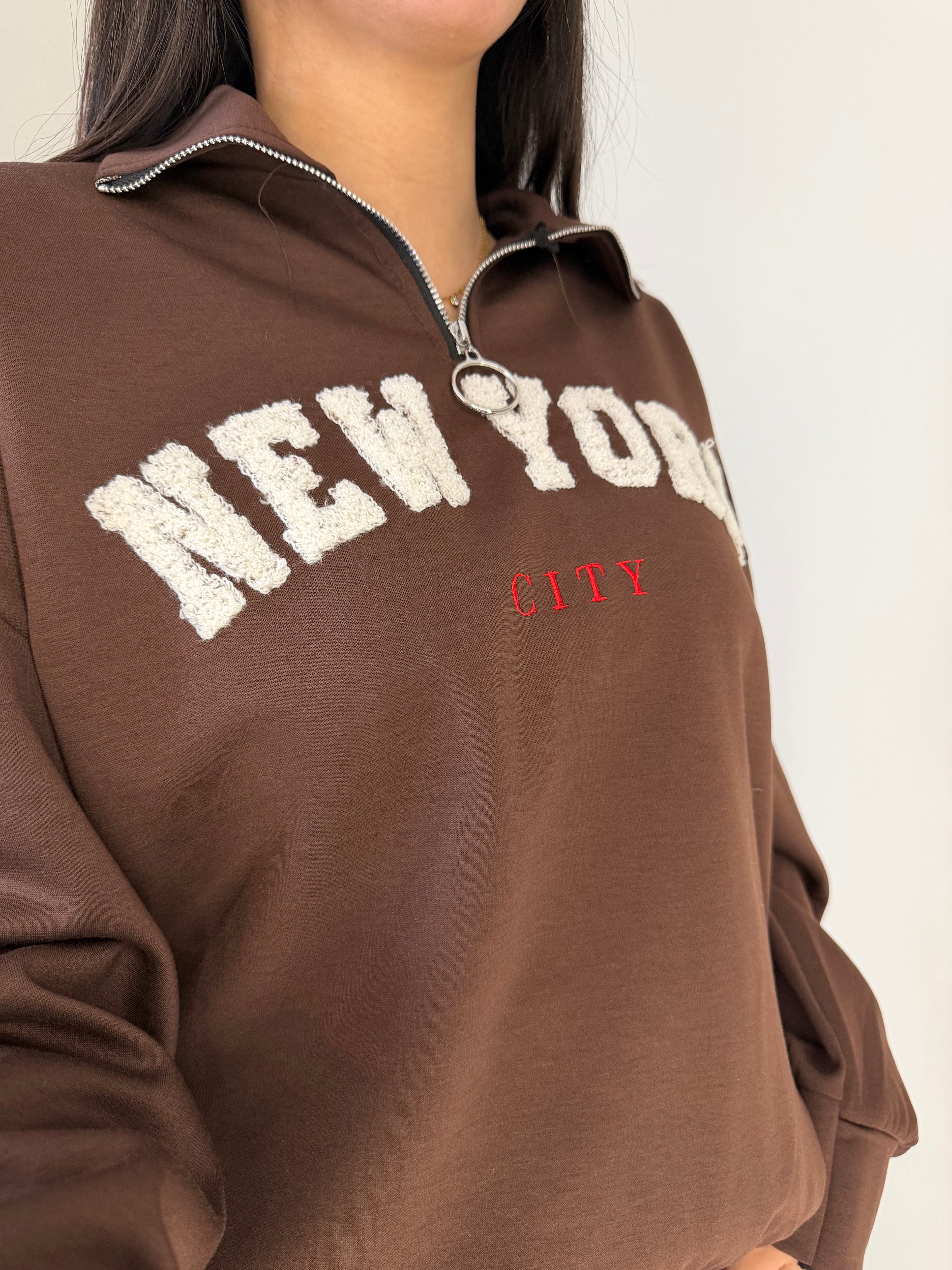 Ensemble col zip New York marron