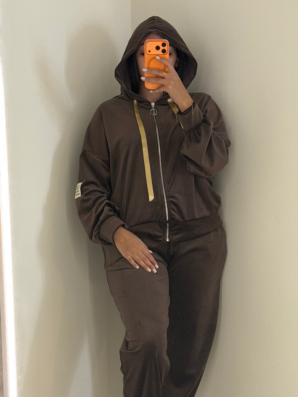 Ensemble marron veste zip capuche