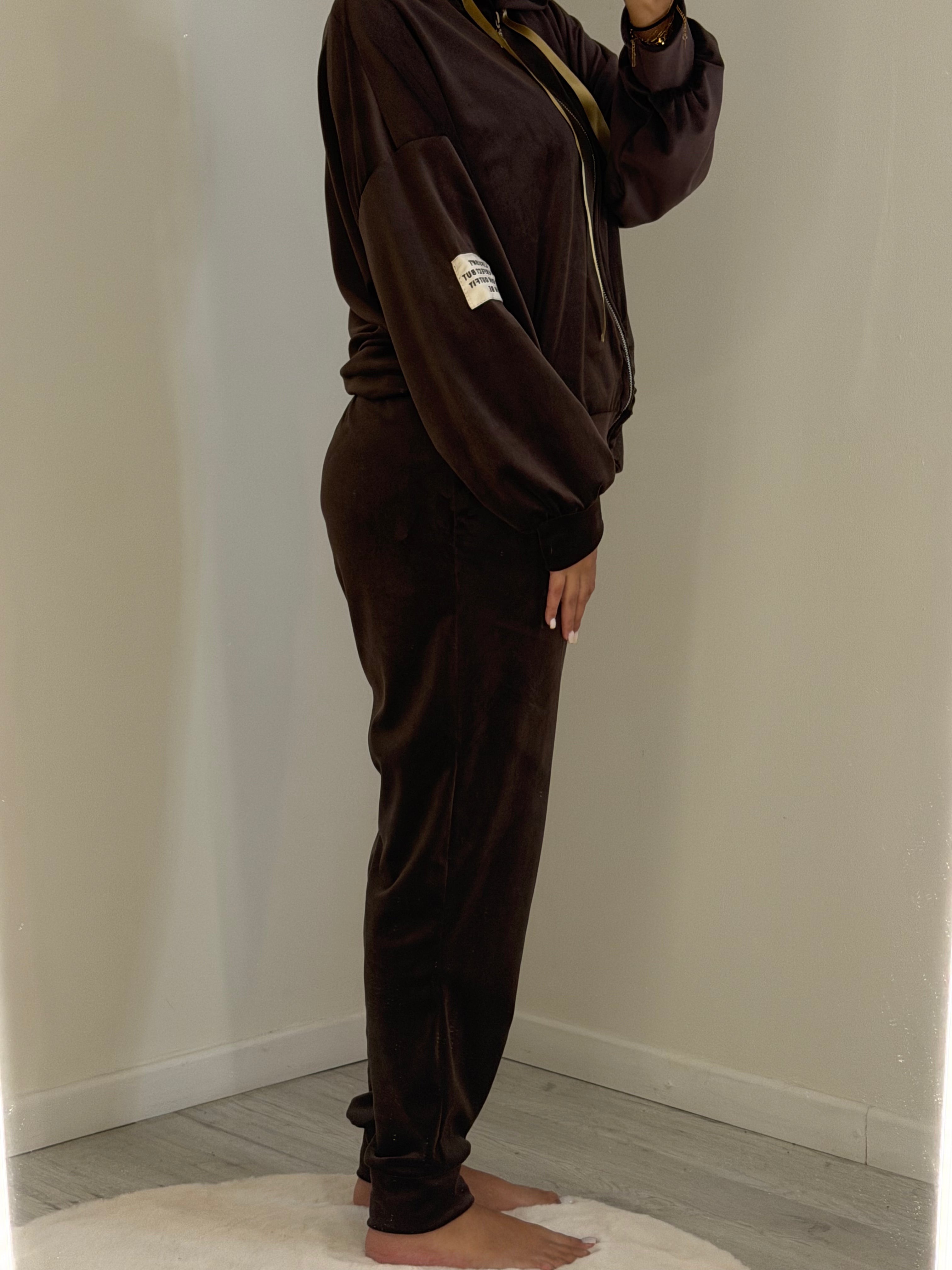 Ensemble marron veste zip capuche