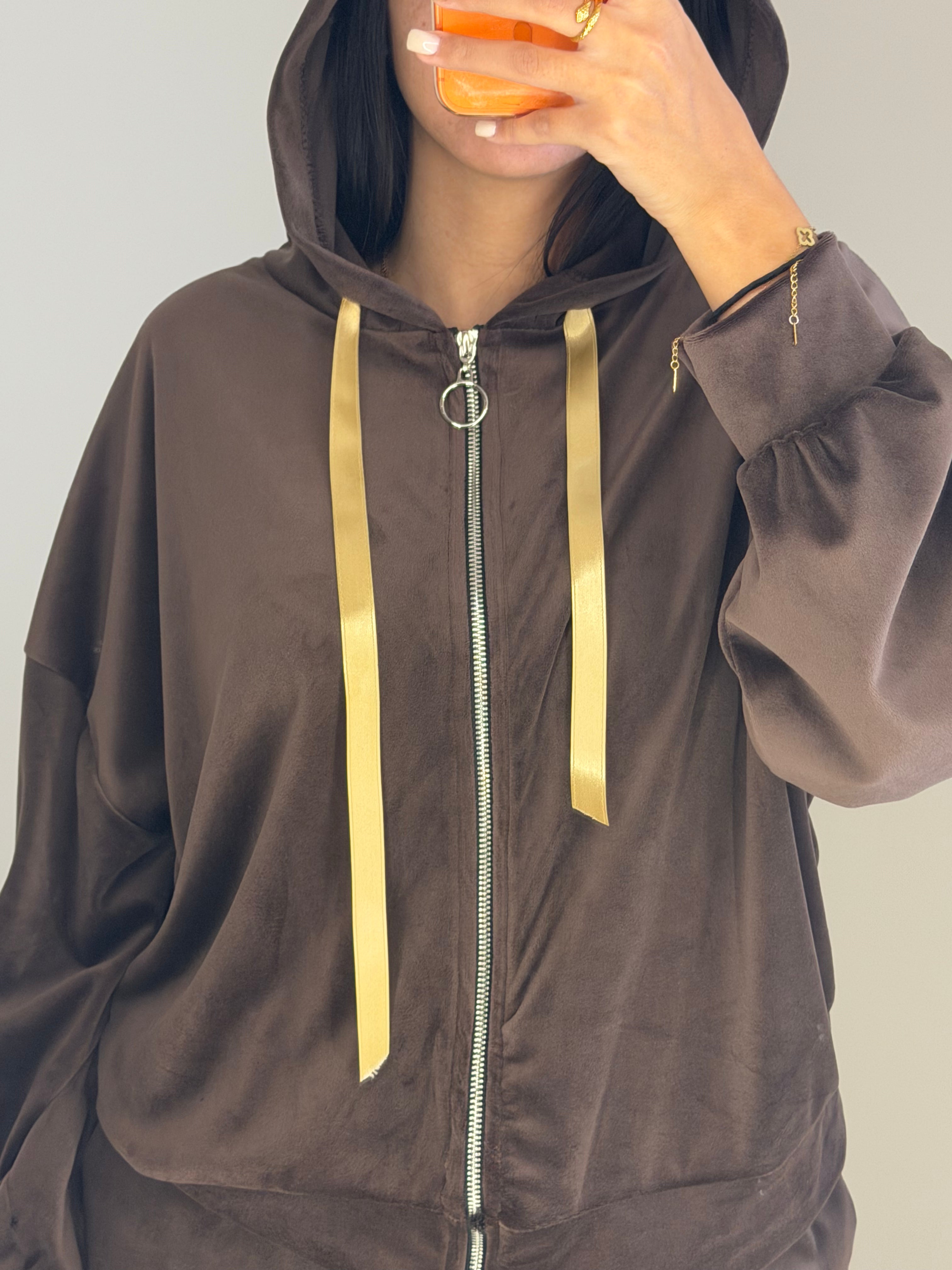 Ensemble marron veste zip capuche