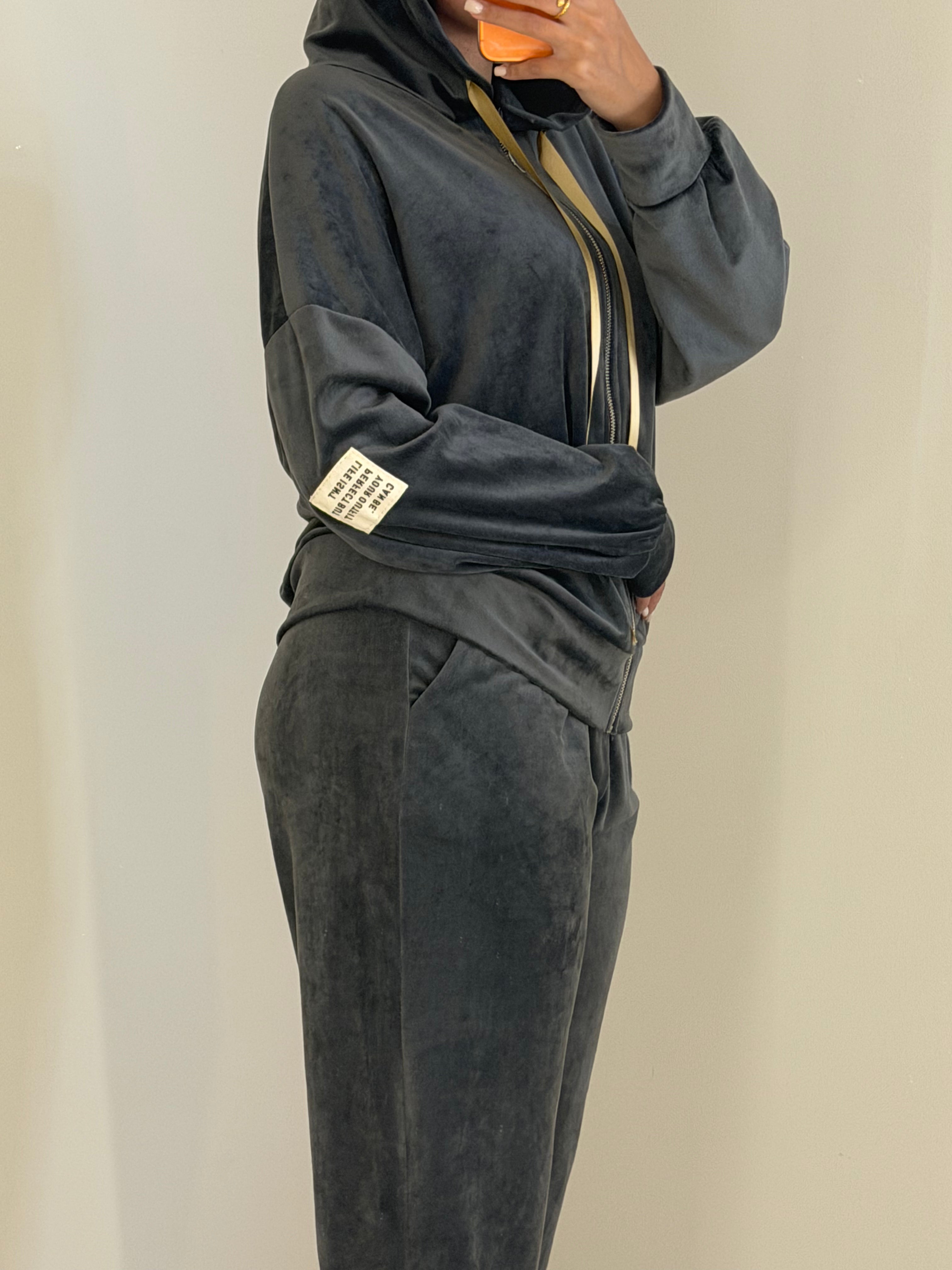 Ensemble Gris veste zip avec capuche