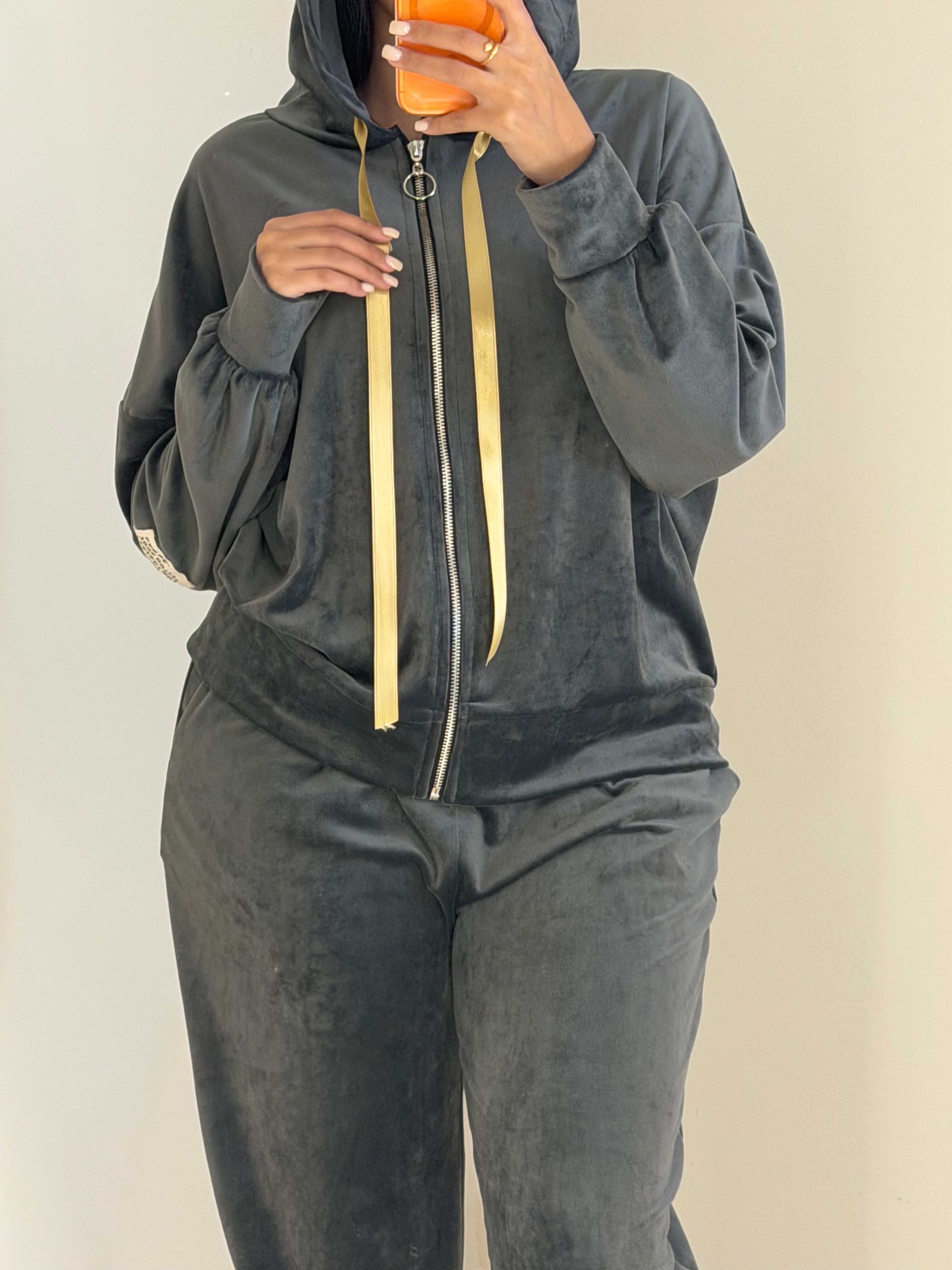 Ensemble Gris veste zip avec capuche