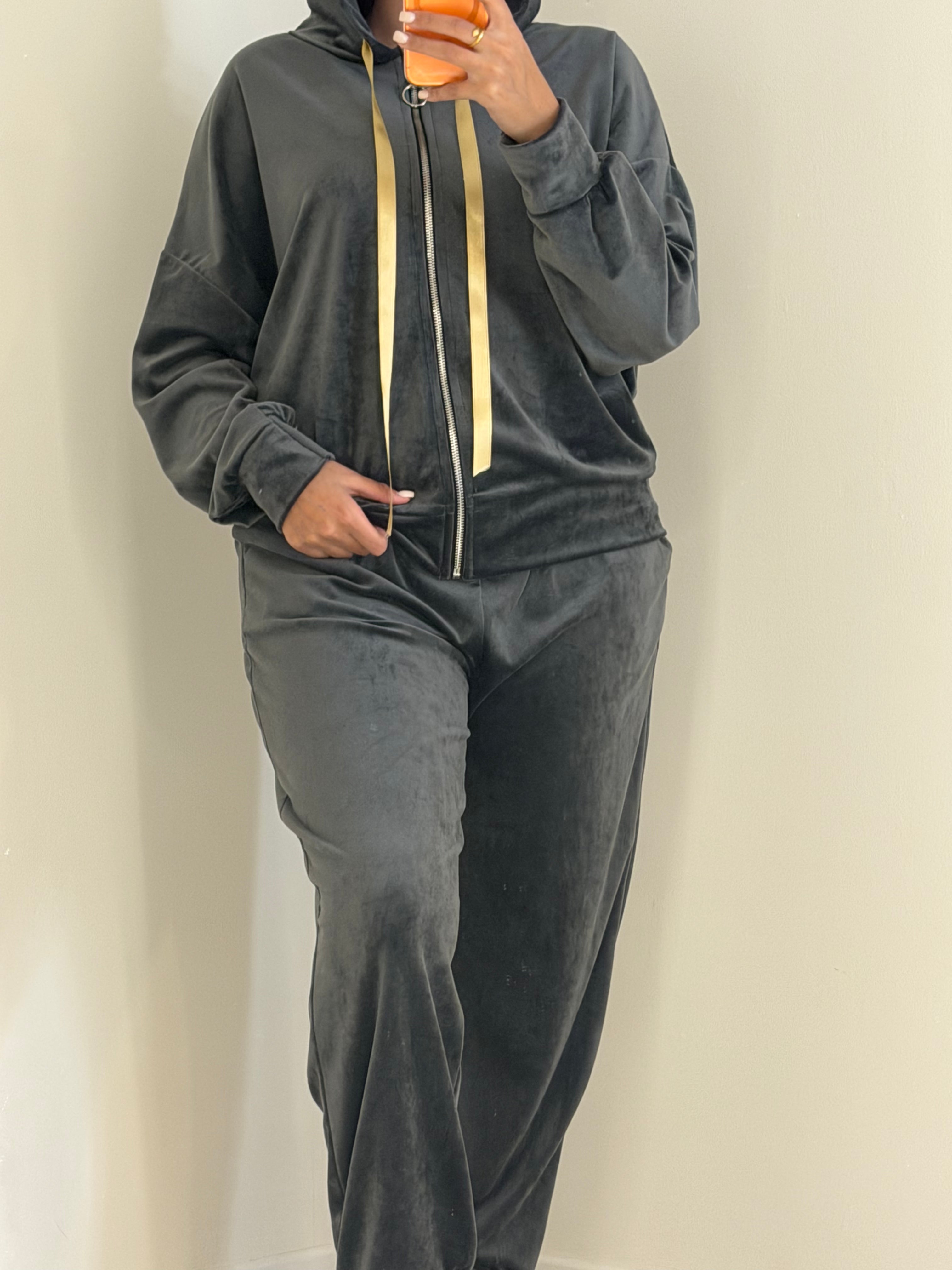 Ensemble Gris veste zip avec capuche